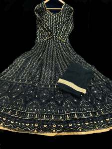 Netting Based Lakhnavi Embroidery Work With Sequins Work All Over Lehnga And Cro&hellip;