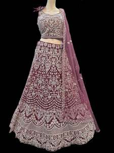 Crop Top: (Video clip attach)size 40(upto 42) fully stitched Iris Purple color full of embroidery, stones and Mirror work blouse and all over heavy multi flared party wear lehnga dupatta