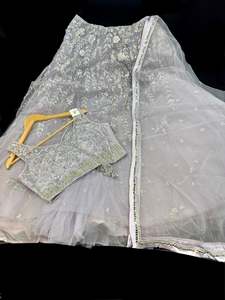 Crop Top: (Video Clip attached ) Heavy hand work designer stylish Blouse with very very heavy flared netting based princess style lehnga and dupatta