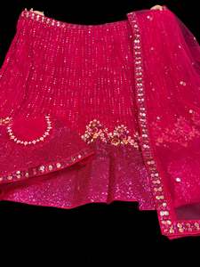 Magenta color Party wear netting based full of sequined and multi embroidery wor&hellip;