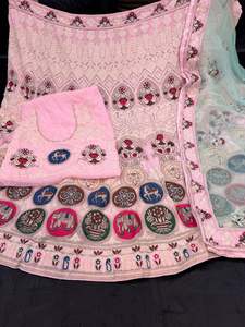 Party Wear Lehnga: Baby Pink color georgette based heavy embroidery work multiflared very heavy lehnga with heavy work design in blouse and embroidery dupatta (Unstitched Lehnga)