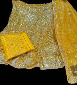 Mustard color Netting based full of sequined work multiflared beautiful lehnga w&hellip;