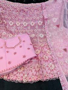 Lavender Pink color Netting based embroidery work multiflared beautiful lehnga w&hellip;