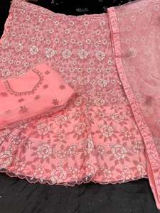Neon Peach color Netting based embroidery work multiflared beautiful lehnga with&hellip;