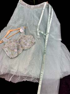 Party Wear Lehnga: (Video clip attached)Heavy hand work designer stylish Blouse with very very heavy flared shiny netting based princess style lehnga and dupatta