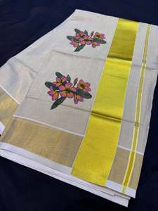 KERALA Gold Tissue SAREE WITH BEAUTIFUL FLORAL PRINT