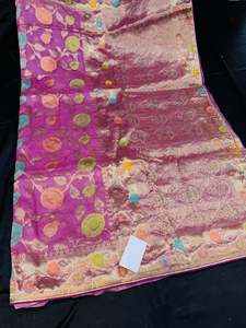 Organza silk very soft brocade saree with stone work and tessels attach on Pallu