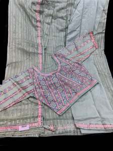 Saree 1: Georgette base all over sequined work beautiful saree with embroidery border and ready made embroidery work designer blouse (size 40 and can be altered upto 42)