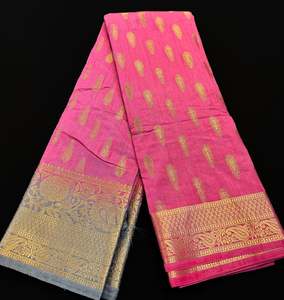 Saree 1: Beautiful soft art Silk Saree with contrast border , blouse and beautiful Zari Pallu