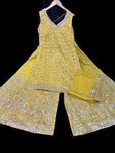 Yellow color georgette based all over sequined work kameez with heavy embroidery&hellip;