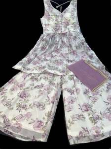 Sharara Lehnga Suits 1: Floral print georgette based sharara suit with plain dupatta