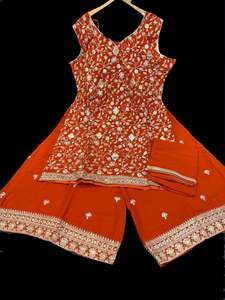 Rust color georgette based all over sequined work & embroidery work kameez with &hellip;