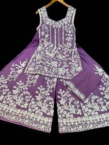 (Clip attached) Mauve Lavender color georgette based all over rainbow sequined w&hellip;