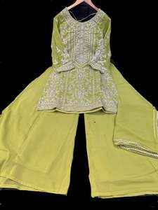 Lite Green color georgette based heavy embroidery work with stone work kameez wi&hellip;