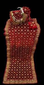 Maroon colour velvet based golden printed Dulha Pagdi With dupatta set
