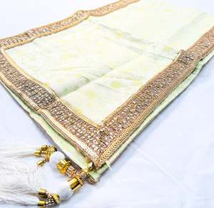 Groom Pagdi Groom Sherwani Dupatta: Mint colour brocade silk based embroidery work border Dulha Sherwani Dupatta