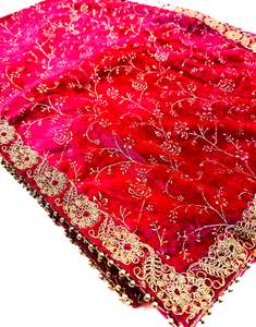 Hot Pink colour velvet based golden print work Dulha Sherwani shawl