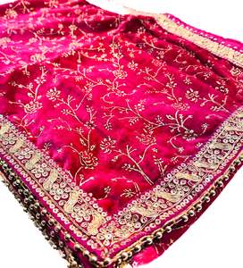 Groom Pagdi Groom Sherwani Dupatta: Hot Pink colour velvet based golden print work Dulha Sherwani shawl