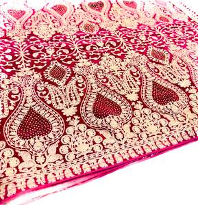 Groom Pagdi Groom Sherwani Dupatta: Hot Pink colour velvet based golden embroidery work Dulha Sherwani shawl