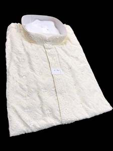 Guru Shirts Or Kurta: Cream color rayon based Chikankari with sequinned work Men’s short length kurti (31 inches - 36 inches)according to sizes short sleeves