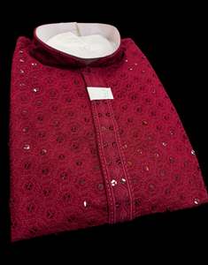 Maroon color rayon based Chikankari with sequinned work Men’s short length kur&hellip;