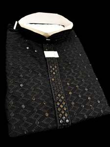 Black color rayon based Chikankari with sequinned work Men’s short length kurt&hellip;