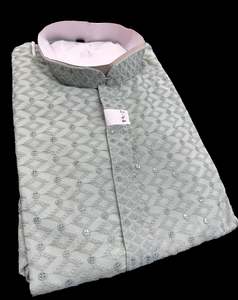 Dusky Mint color rayon based Chikankari with sequinned work Men’s short length&hellip;