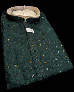 Guru Shirts Or Kurta: Dark Green color rayon based Chikankari with sequinned work Men’s short length kurti (31 inches - 36 inches)according to sizes long sleeves
