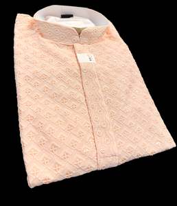 Pastel Peach color rayon based Chikankari with sequinned work Men’s short leng&hellip;