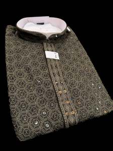 Deep Green black color rayon based Chikankari with sequinned work Men’s short &hellip;