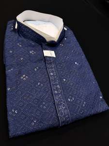 Navy Blue color rayon based Chikankari with sequinned work Men’s short length &hellip;