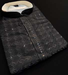 Black color rayon based Chikankari with sequinned work Men’s short length kurt&hellip;
