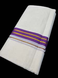 Mens Dhoti Mundu Gamcha: Woven Cotton Kerala Mundu / Dhoti in off White ( 4mtrs )