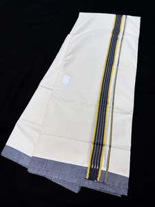 Mens Dhoti Mundu Gamcha: Woven Cotton Kerala Mundu / Dhoti in off White ( 4 mtrs )