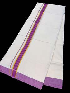 Mens Dhoti Mundu Gamcha: Woven Cotton Kerala Mundu / Dhoti in off White ( 4 mtrs )