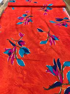 Rayon: Red colour beautiful floral print rayon Fabric (per meter) 120cm width