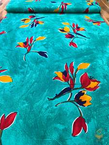 Rayon: Teal colour beautiful floral print rayon Fabric (per meter) 120cm width