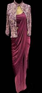 Lycra Blouse with Readymade saree and Malmal Georgette sequined work Floral design Jacket