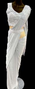 Lite Grey color Size 40 (Upto 42) stone work designer readymade blouse with Readymade Saree