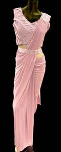 Lite Pink color Size 38 (Upto 40) stone work designer readymade blouse with Readymade Saree