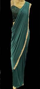 Readymade Sarees 1: Pine Green color Size 38 (Upto 40) Sequinned work designer readymade blouse with Readymade Saree