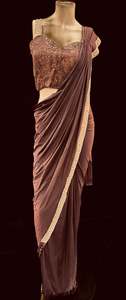Readymade Sarees 1: Dark brown color Size 40 (Upto 42) Sequinned work designer readymade blouse with Readymade Saree