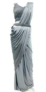 Readymade Sarees 1: Size 40 (Upto 42) Pearls beaded with sequined work heavy hand work designer readymade blouse with Readymade Saree with handwork designer waist belt