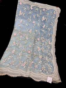 Heavy Work Sarees 1: (Video Clip attached ) Baby Blue color Heavy work designer Saree with netting base fabric and stones work design all over with heavy embroidery work