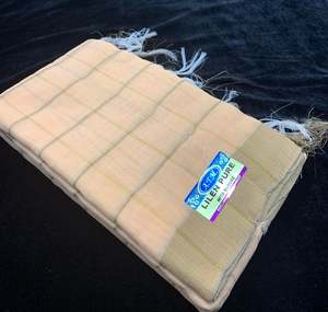 Cotton Sarees 1: peach and golden striped linen saree