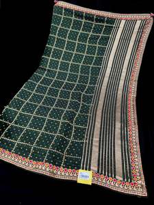 Plain Printed Sarees 1: Bandhani print Beautiful Saree with embroidery and stone work border and beautiful design on Pallu