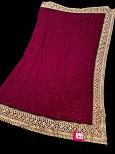 (Video clip attached)Wine color Beautiful stonework and embroidery work border d&hellip;