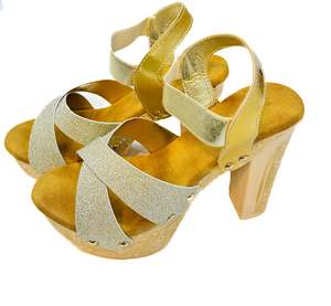 Party Wear Heels Wedge Flats: Shimmery leather strap design Heels