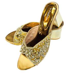 Party Wear Heels Wedge Flats: Crystal & Jerkan Stone Heels