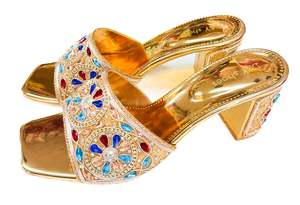 Party Wear Heels Wedge Flats: Multi Colored Stone Studded Designer Wedge